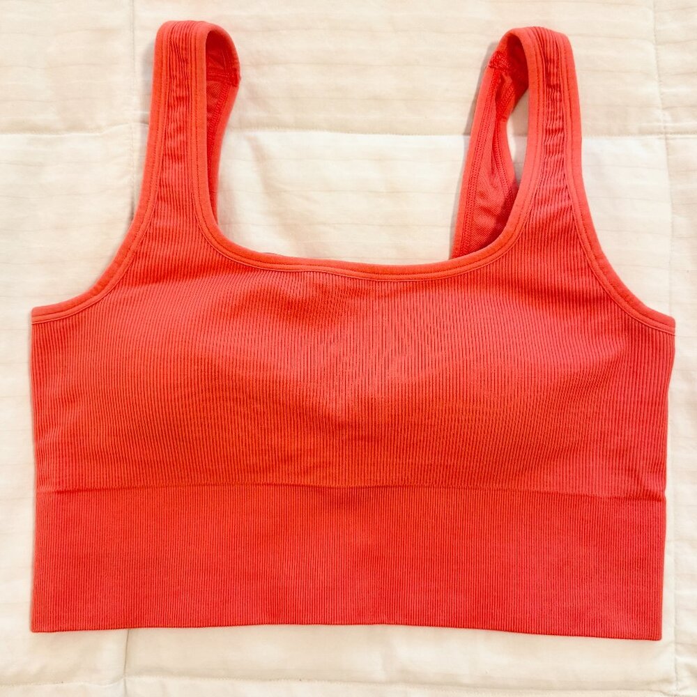 JCrew SculptStretch Squareneck Longline Ribbed Sports Bra Coral Size Medium